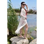 Platinum Καφτάνι - Κιμονό Λευκό Γυναικείο Μακρύ Κιπούρ Με Ανάγλυφη Δαντέλα All Day Free Sise - 600-10-W - Image 2