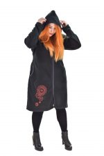 Platinum Ημίπαλτο Μαύρο Γυναικείο Με Κουκούλα Και Μπορντό Σχέδιο Casual All Day Free Size - 986-W-XXL - Image 3