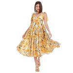 Platinum Φόρεμα Κίτρινο Floral Γυναικείο Τιραντέ Midi Girly Klos Με Ντεκολτέ - INDX-01-RSV - Image 2