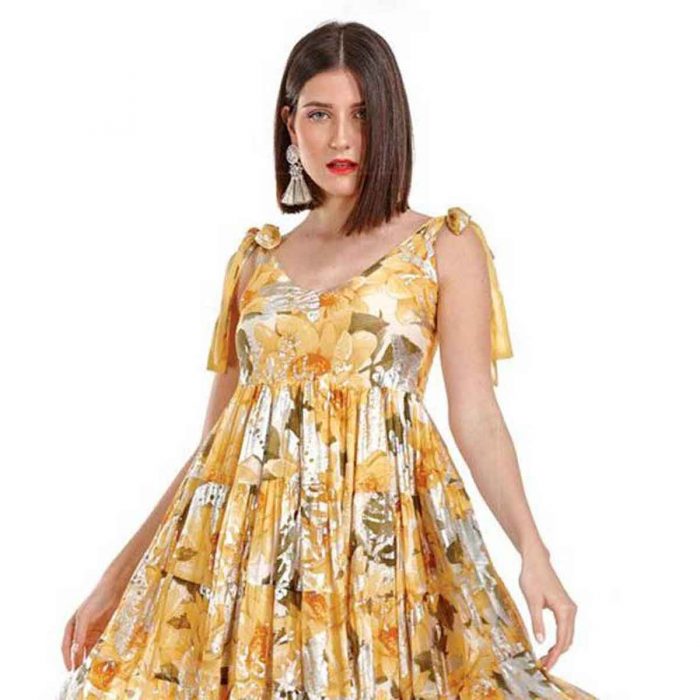 Platinum Φόρεμα Κίτρινο Floral Γυναικείο Τιραντέ Midi Girly Klos Με Ντεκολτέ - INDX-01-RSV - Image 3