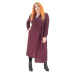 Platinum Φόρεμα Δαμασκηνί Γυναικείο Μακρυμάνιο Midi Ασύμμετρο XXL All Day - 1017-ITXL