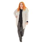 Platinum Ζακέτα Λευκή Γυναικεία Μακριά Πλεκτή Χνουδωτή Καθημερινή Free Size - 95729-wxl