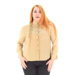 Platinum Μπεζ Πουκάμισο Γυναικείο Mακρυμάνικο Με Πιέτες Ασύμμετρο Free Size - IT-1068-Ζxl