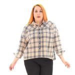 Platinum Πουκάμισο Μπεζ Καρό Γυναικείο Mακρυμάνικο Casual Free Size - IT-1089-Βxl
