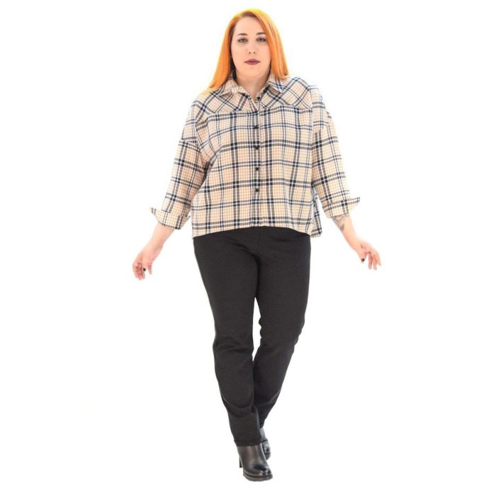 Platinum Πουκάμισο Μπεζ Καρό Γυναικείο Mακρυμάνικο Casual Free Size - IT-1089-Βxl - Image 3