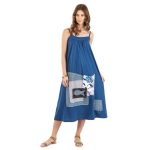 Platinum Φόρεμα Μπλέ Ρουά Γυναικείο Καλοκαιρινό Άλφα Γραμμή & Απλικέ Blue Jean Σχέδια - 72175