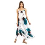 Platinum Φόρεμα Λευκό Mε Πολύχρωμα Floral Γυναικείο Summer Maxi Τιραντέ Βολάν Free Size - RA-22136