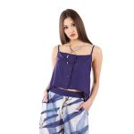 Platinum Μπλούζα Μπλε Γυναικεία Ασύμμετρη Τιραντέ Top 100 % Natural Eco - KU-52142