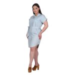 Platinum Φόρεμα Γαλάζιο Γυναικείο Jean Casual Κοντό Κοντομάνικο Με Κουμπιά Free Size - 5964 - Image 2