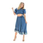 Platinum Μπλούζα Μπλε Ίντιγκο Γυναικεία Εξώπλατη ''Krop Top Βολάν'' - SAR-62103-BL