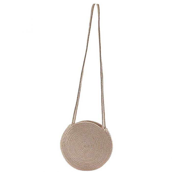 Platinum Τσάντα Μπεζ Με Χρυσή Κλωστή Γυναικεία Ψάθινη Στρογγυλή Χιαστί ''Σπείρα'' - 814-1 - Image 3