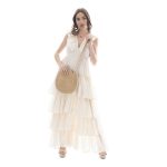 Platinum Τσάντα Μπεζ Με Χρυσή Κλωστή Γυναικεία Ψάθινη Στρογγυλή Χιαστί ''Σπείρα'' - 814-1