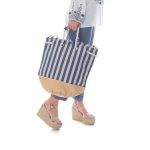 Platinum Τσάντα Χειρός Μπλέ - Μπεζ Με Ριγέ Γυναικεία Καλοκαιρινή All Day  - 817-8 - Image 2