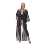 Platinum Κιμονό - Καφτάνι Γυναικείο Μαύρο Maxi Με Γεωμετρικά Σχέδια All Day - NAX-52005