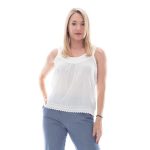 Platinum Μπλούζα Λευκή Γυναικεία Καλοκαιρινή Καθημερινή Με Κιπούρ Δαντέλα - 5451