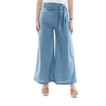 Platinum Παντελόνι Γαλάζιο Γυναικείο Καλοκαιρινό Βαμβακερό Με Φερμουάρ Και Ζώνη All Day - 72138-BL - Image 3