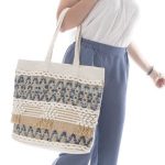 Platinum Γυναικεία Μπλέ - Εκρού Tσάντα Ώμου Και Παραλίας Ψάθινη Βαμβακερή All Day - 915-TS - Image 2