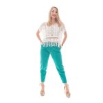 Platinum Μπλούζα Λευκή Γυναικεία Καλοκαιρινή Με Κιπούρ Δαντέλα Και Κρόσσια All Day - 12203-w - Image 3