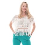 Platinum Μπλούζα Λευκή Γυναικεία Καλοκαιρινή Με Κιπούρ Δαντέλα Και Κρόσσια All Day - 12203-w