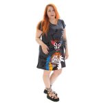 Platinum Φόρεμα Γκρι Γυναικείο Kοντομάνικο Casual Απλικέ ''Πολύχρωμη Γάτα'' - 72158-1 - Image 2