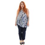 Platinum Μπλούζα Μπλε Ριγέ Γυναικεία Καλοκαιρινή Batik Αμάνικη Eβαζέ Free Size - MIT-32036