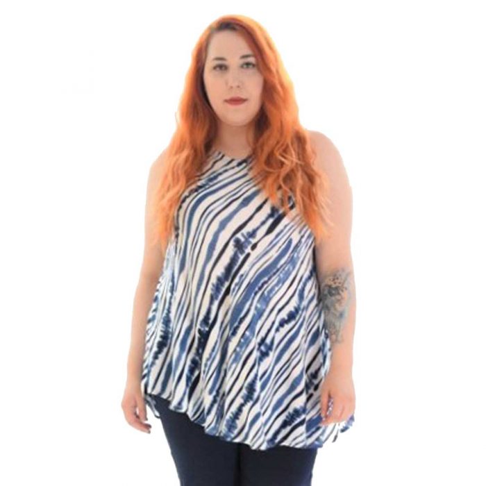 Platinum Μπλούζα Μπλε Ριγέ Γυναικεία Καλοκαιρινή Batik Αμάνικη Eβαζέ Free Size - MIT-32036 - Image 3