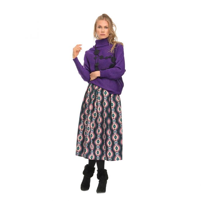 Platinum Φούστα Μωβ Πολύχρωμη Γυναικεία Girly Μidi Με Ρόμβους All Day - 5025-IT - Image 4