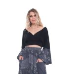 Platinum Μπλούζα Μαύρη Γυναικεία Kρουαζέ Με Floral Βολάν All Day Free Size - 2018-WB-1