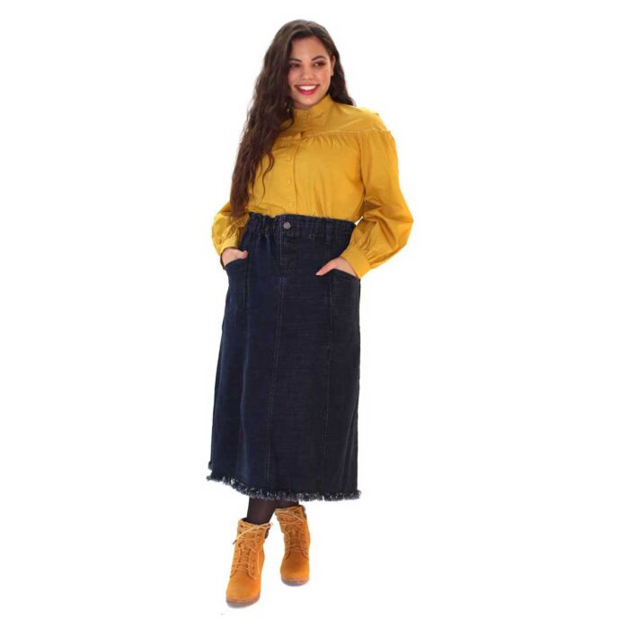 Platinum Γυναικεία Jean Blue Black Φούστα Casual Midi Mε Εξώγαζα All Day - 2058-w