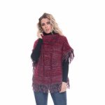 Platinum Γυναικείο Μπορντό Πόντσο Με Κρόσσια Πλεκτό Casual Νεανικό All Day Free Size - 222-3 - Image 4