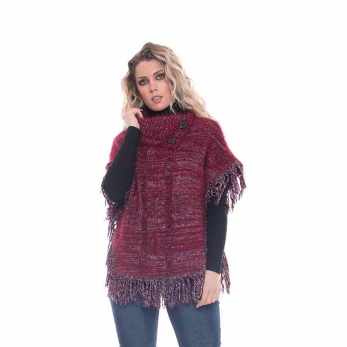 Platinum Γυναικείο Μπορντό Πόντσο Με Κρόσσια Πλεκτό Casual Νεανικό All Day Free Size - 222-3 - Image 4