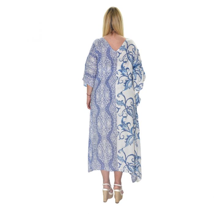 Platinum Φόρεμα - Καφτάνι Γαλάζιο Floral Γυναικείο Ζαπονέ Με Ζώνη Free Size - MIT-32228-L - Image 4