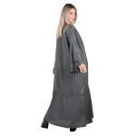 Platinum Μαντό - Κιμονό Μαύρο Γκρι Με Ριγέ Γυναικείο Μaxi Με Βολάν All Day Free Size - 72232 - Image 2