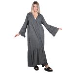 Platinum Μαντό - Κιμονό Μαύρο Γκρι Με Ριγέ Γυναικείο Μaxi Με Βολάν All Day Free Size - 72232 - Image 4