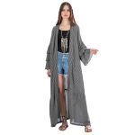 Platinum Μαντό - Κιμονό Μαύρο Γκρι Με Ριγέ Γυναικείο Μaxi Με Βολάν All Day Free Size - 72232