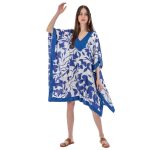 Platinum Καφτάνι Με Μπλε Λευκό Γυναικείο Summer Κοντό Με Floral Σχέδια All Day - 22235