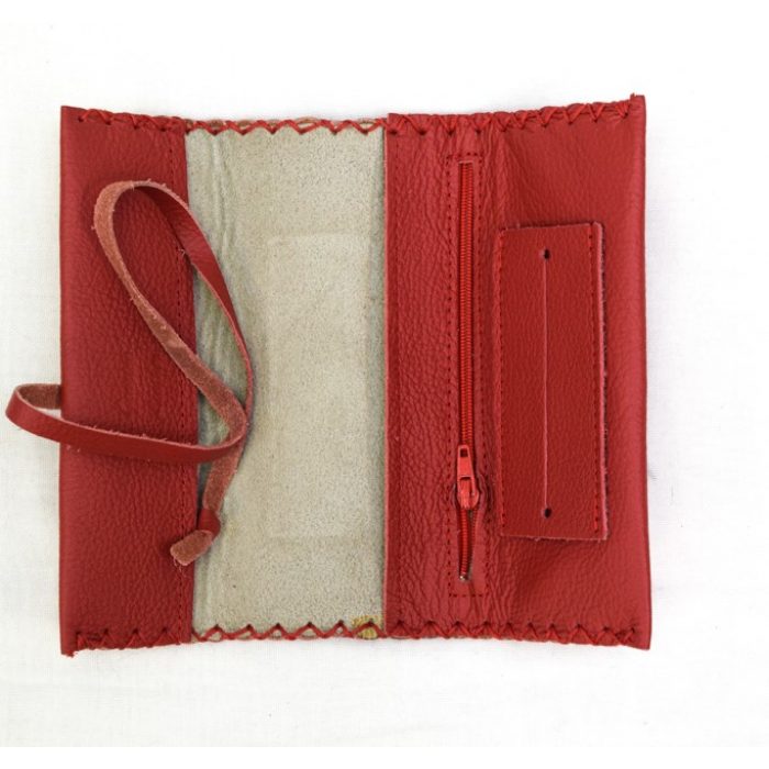 Δερμάτινη Kόκκινη Χειροποίητη Καπνοθήκη ''Κλείσιμο Κορδόνι''- fm-107