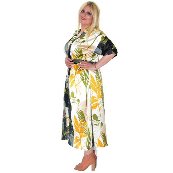 Platinum Μidi Multi Color Κοντομάνικο Κιμονό Με Γήινα Floral Print - NA-12272-WXL