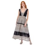 Platinum Midi Mαύρο Ριγέ Εβαζέ Αμάνικο Εξώπλατο Φόρεμα Mε Nτεκολτέ - 72235