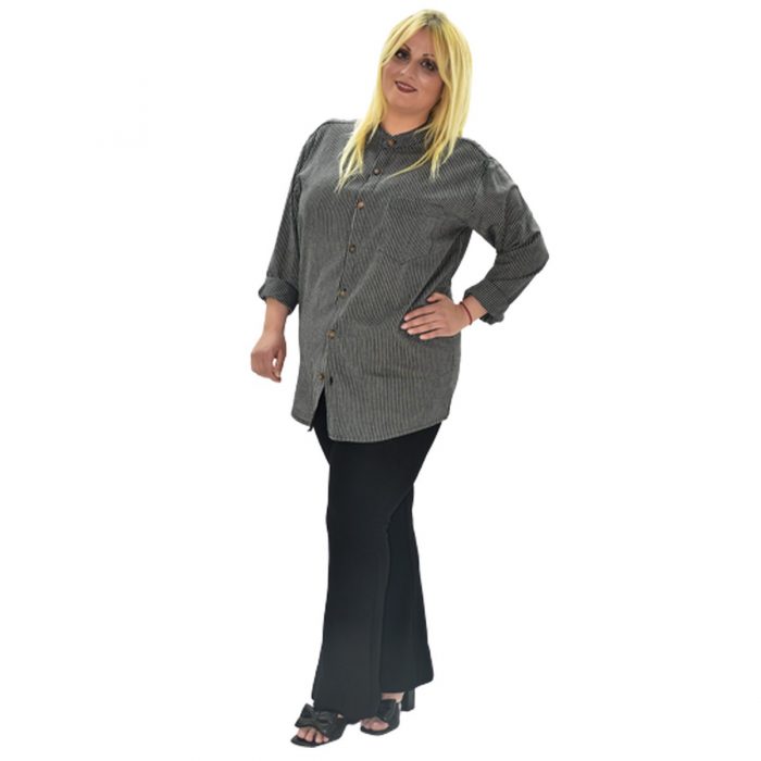 Platinum Mαύρη Ριγέ Μακρυμάνικη Unisex Casual Πουκαμίσα - MO-10-M