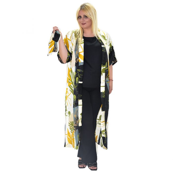 Platinum Μidi Multi Color Κοντομάνικο Κιμονό Με Γήινα Floral Print - NA-12272-WXL
