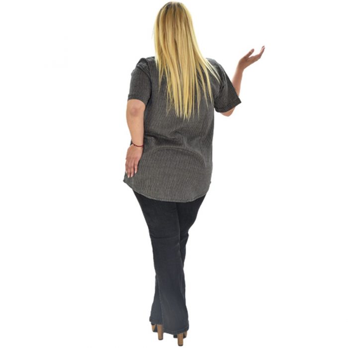 Platinum Mαύρη Ριγέ Κοντομάνικη Βαμβακερή Casual Μπλούζα - MO-2-BXL