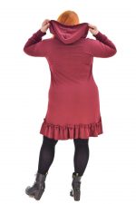 Platinum Mπορντό Φόρεμα Αll Day XXL Με Βολάν ''Κουκούλα''- 1042-wpxl