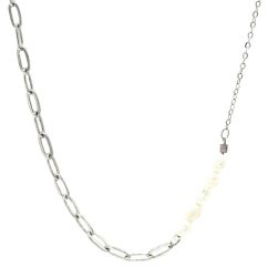 Prince Silvero Aσημένιο 925' Koλιέ Mε Aλυσίδα Και Οβάλ Πέρλες - 1A-KD325-1