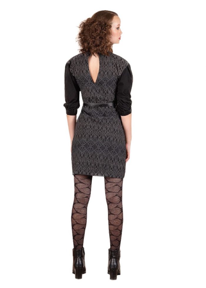 Platinum Koντό Mαύρο Φόρεμα All Day Με Γεωμετρικά Print "Tρουακάρ Μανίκι"- 2045-W