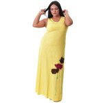 Fairyland Μaxi Aμάνικο Κίτρινο Φόρεμα ''Aπλικέ Λουλούδια΄''- FM-VOGUE-Y
