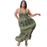 Platinum Ampir Πράσινο Με Μπλέ Εξώπλατο Bohemian Floral Φόρεμα - 21-175-GXL