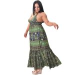 Platinum Ampir Πράσινο Με Μπλέ Εξώπλατο Bohemian Floral Φόρεμα - 21-175-GXL