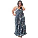 Platinum Ampir Μπλέ - Αqua Εξώπλατο Bohemian Φόρεμα ''Flowers Print'' - 20192-BXL