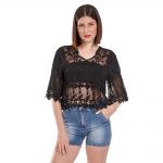 Platinum Μαύρη Μπλούζα Δαντέλα ''Κεντημένια Ανάγλυφα Σχέδια''- 823-12